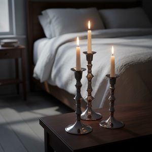 Ensemble de 3 bougeoirs en métal faits à la main |   Décoration d'intérieur minimaliste |   Éclairage décoratif |   Accessoires pour hôtel et salon - Product Image 6