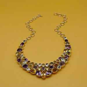 Collier fait à la main en argent 925 plusieurs pierres épaisses conçues par des artisans bijoux de chaînes fines lourdes d'Inde - Product Image 6