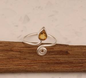 แหวนเงินแท้925ชุบสีเหลืองซิทรีนสำหรับลูกแพร์ขนาด7x9มม. เครื่องประดับแฟชั่นทำมือ - Product Image 3