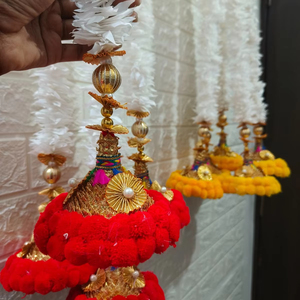 พวงมาลัยดอกมะลิประดิษฐ์เป็นรูปสามเหลี่ยมลูกปัดโกต้าตกแต่งดอกไม้สำหรับงานแต่งบ้าน Pooja-ของตกแต่งผนังงานแต่งงาน - Product Image 1