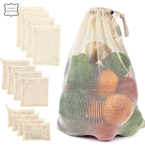 Bolso de cadena de malla de algodón reutilizable portátil con asa corta, bolso de compras reciclable para frutas y verduras - Product Image 2