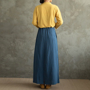 กระโปรงผ้าฝ้ายทรงเอจีบกระโปรงเอวยางยืดกระโปรงแมกซี่ทรงหลวมลำลองฤดูร้อน - Product Image 2