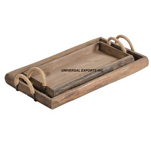 Ensemble de deux plateaux de service rectangulaires, plateau de service fini naturel Plateau de service en bois élégant classique - Product Image 1