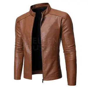 Jaket kulit pria desain terbaru Musim Dingin 2023 pakaian modis jaket kulit lengan penuh untuk pria