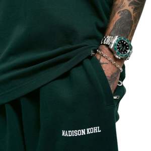 Pantalon de jogging à revers vert collégial 100% coton polaire coupe décontractée pantalon Streetwear avec sérigraphie et poche arrière zippée - Product Image 3