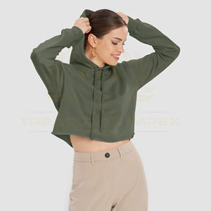 Sudadera con capucha sólida informal para mujer con manga larga sudadera recortada para invierno con cordón de punto con capucha - Product Image 1