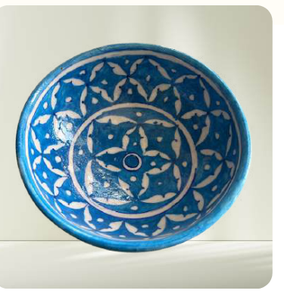 Bol en céramique bleu clair de 10 pouces fait à la main motifs colorés de poterie artisanale écologique pour la maison Restaurant Drinkware servant - Product Image 4