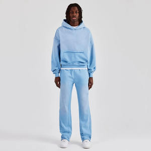 Logo personnalisé Ensemble pantalon de survêtement et sweat à capuche évasé à imprimé bouffant 3D en éponge française pour hommes - Product Image 1