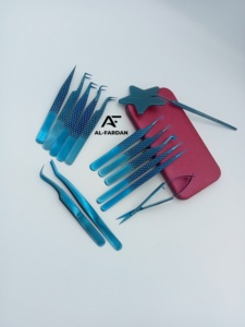 Ensemble de pinces à extensions de cils avec ciseaux à ressort, poignées miroir étoilées, couleur plasma bleue, pince à volume pour cils, logo personnalisé - Product Image 5