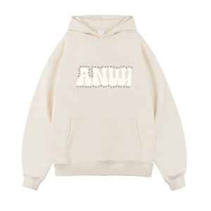 Sudaderas térmicas para hombre, jersey con estampado de diamantes de imitación, Sudadera con capucha de gran tamaño, 100% algodón, lavado ácido, bordado, Logo, sudadera con capucha para hombre - Product Image 3