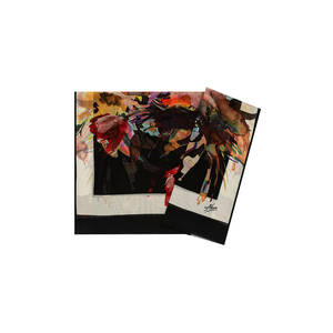 Châle-écharpe et foulard rectangulaire à motifs en polyester noir avec pompons - Product Image 1