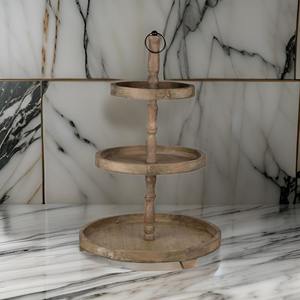 Support à gâteau moderne à 3 niveaux en bois avec anneau supérieur et poignée, grand support à étages en bois pour l'affichage de cupcakes, desserts et la décoration intérieure - Product Image 1