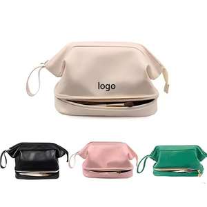 Bolsa de <span class=keywords><strong>Maquillaje</strong></span> Grande Personalizada de Doble Capa, Organizador de Cosméticos de Cuero PU con Cierre, Accesorios de Viaje para Artículos de Tocador, Bolsa de Viaje con Letra para Damas - Product Image 1