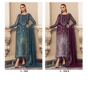 Nueva organza paquistaní bordada con traje de trabajo manual pesado con Stanton Pent con Stanton interior para mujeres - Product Image 3