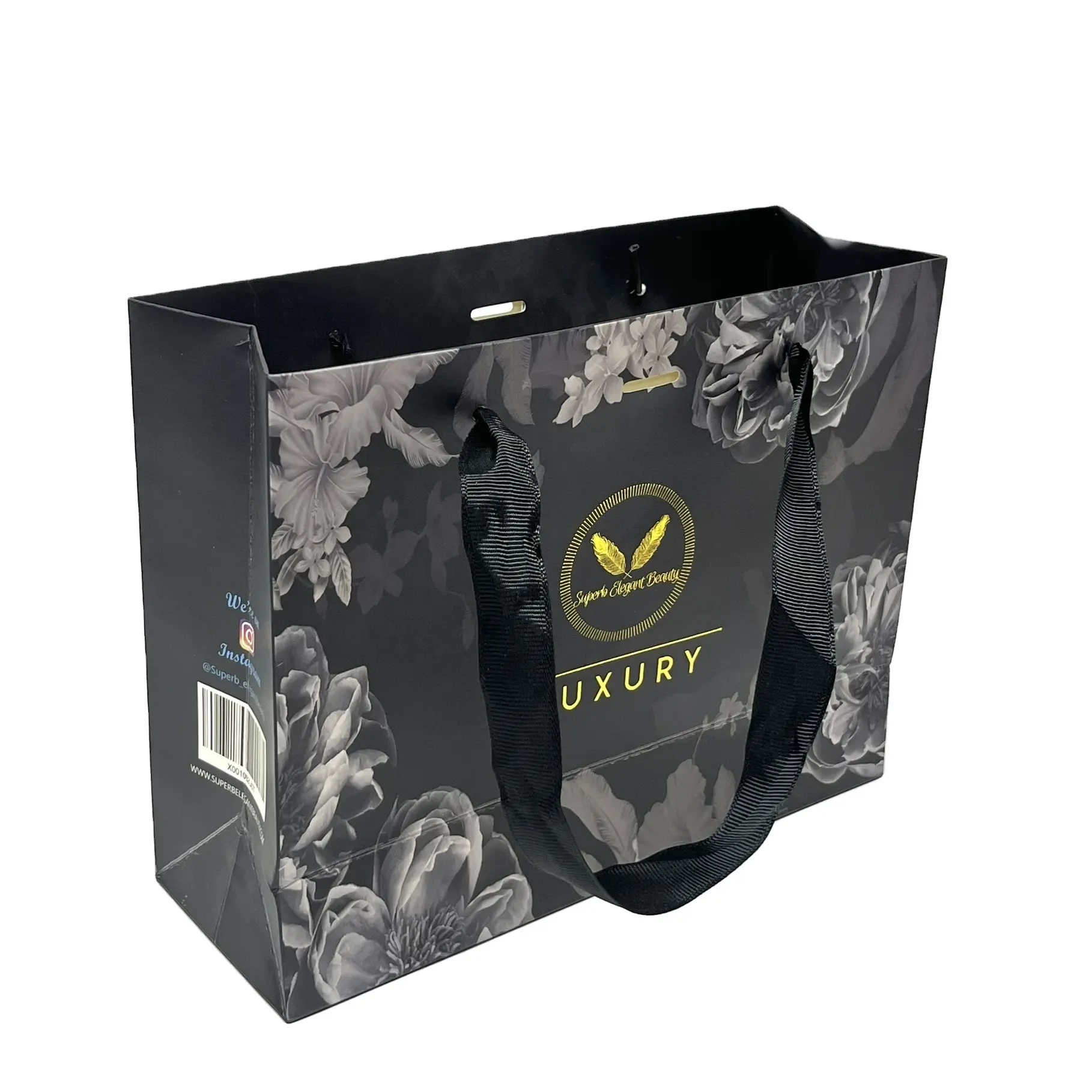 High Luxury Boutique Shopping Gift Black Paper Packaging Bags Wholesale customized printed logo bag