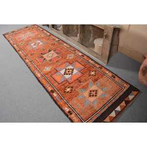 Tapis Kilim Turc Vintage Orange Gris 3X10.5ft Laine Jacquard Tissage Plat Support Latex Patchwork Couloir Rectangle Jute Tapis - Product Image 3