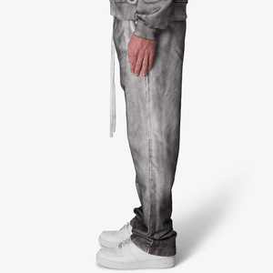 Pantalones de chándal holgados para hombre lavados con ácido personalizados, ligeros, informales, Vintage, bordados, piedras desgastadas, apliques, pista de lavado de piedra - Product Image 3
