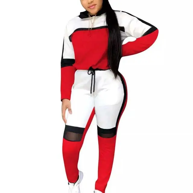 Color Block Hoodie & Pant Suit Best Price Cotton Fabric Autumn Tracksuits High Quality Latest Style Women Tracksuit Sets 2022