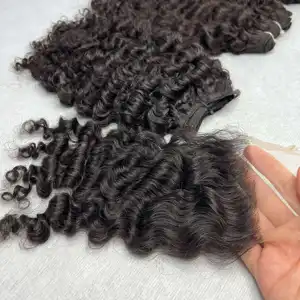 100% 未加工越南缅甸卷发编织头发，最新头发编织对齐黑色