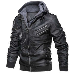 2024 hommes automne hiver PU cuir veste hauts vêtements à manches longues fermeture éclair à capuche mâle veste décontractée manteau - Product Image 2