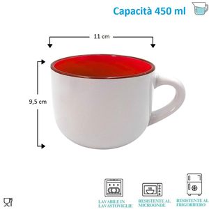 Set di 4 tazze in ceramica porcellana bianca con interni multicolori 450 ml tazze da colazione con manico - Product Image 2