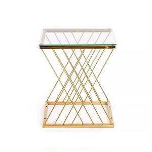 Meilleure qualité forme carrée dessus en verre acier inoxydable plaqué or cadre Table d'extrémité Table d'appoint Table d'appoint pour la maison meubles d'hôtel - Product Image 2