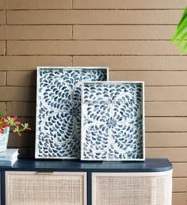 Plateau de service en nacre antique fait à la main forme rectangulaire plateau décoratif bleu floral personnalisé Vietnam pour la décoration de la maison - Product Image 4