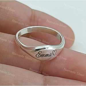 925 Sterling Silver Custom Name <b>Ring</b> Dainty Handmade Band with Engraved Text Name Slogan Message Personalized Jewelry for Gifts - Product Image 5