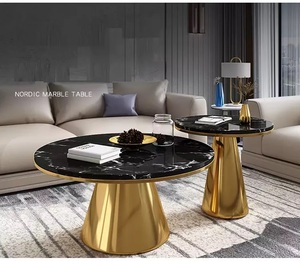 Table à manger ronde en métal de luxe moderne table à manger en marbre italien avec chaises ensemble de table à manger villa design de qualité - Product Image 2