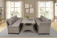 Ensemble de salle à manger moderne JULEMIND avec 2 chaises, 1 banc, en rotin, pour usage commercial extérieur, mobilier de restaurant haut de gamme PLW