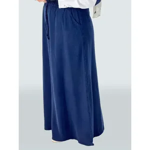 Stylish and Comfortable for Tencel Fabric Long <b>Skirt</b> <b>Elastic</b> Waistline Drawstring Decoration Breathable a Line Wrap Style - Product Image 4