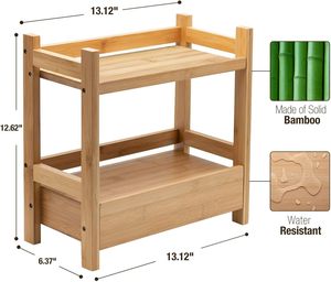 2-Tier Mangowood Countertop Shelf with Hidden Drawer <b>Makeup</b> Organizer MultiPurpose <b>Storage</b> <b>for</b> Skincare Toiletries Desktop - Product Image 3