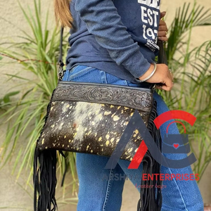 Hand Tooled Metallic Cowhide Fur Leather Fringe Handbag Stylish Women Color Tooled Leather Sling <b>Bag</b> Ideal Size <b>Cross</b> <b>Body</b> <b>Bags</b> - Product Image 1