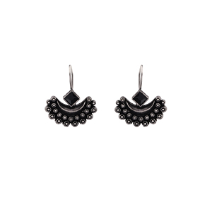 <b>Black</b> OX Dotted Moon Design <b>Stud</b> Huggie <b>Earrings</b> Trendy Stainless Steel Jewelry Princess Cut Zircon Bezel Setting Screw Pattern - Product Image 2