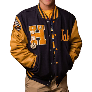 แจ็กเก็ตเบสบอลสำหรับผู้ชายแจ็คเก็ตเบสบอลผ้าปะติดโลโก้ตามท้องถนนงานตามสั่ง - Product Image 3