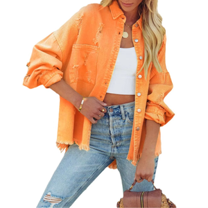 Nouveau femmes couleur douce Denim veste mode printemps automne revers manches longues manteau décontracté simple boutonnage Cardigan Outwear - Product Image 3