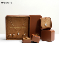 Boîte d'emballage de bijoux de luxe WEIMEI en cuir marron avec intérieur en velours, fermeture à rabat