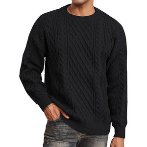 OEM pull personnalisé pull noir à tricoter pour hommes style ample couleur unie chaud confortable col rond chandails pour hommes en tricot torsadé - Product Image 3