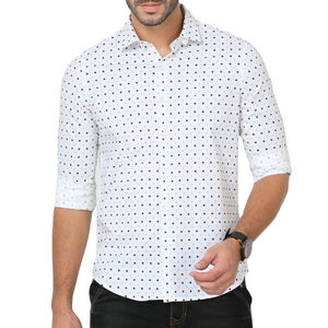 2024 nueva tendencia 100% algodón acabado melocotón tela impresa diseño elegante personalizado Slim Fit camisas antiarrugas para hombres a granel - Product Image 6