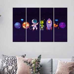 Tableau imprimé sur toile : Art mural pour enfants avec motifs spatiaux, 4P : encadré - Product Image 1
