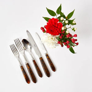 Juego de cubiertos de alta calidad de acero inoxidable metálico decorativo juego de cubiertos pulido con espejo con mango de resina juego de 5 colores marrones - Product Image 6