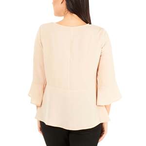 NY Collection Top da donna in maglia con pannello in pizzo e maniche a 3/4 marrone, taglia media - Product Image 2