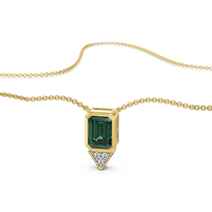 Collier pendentif en or 18 carats avec pierre verte taille émeraude de luxe et diamants géométriques pour femme - Product Image 2