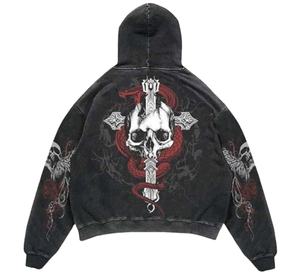 Pull-over respirant pour hommes, sweat à capuche délavé à l'acide Streetwear avec sérigraphie brodée, style hivernal - Product Image 2