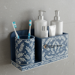 Organizador de Baño de Pared con Incrustaciones de Hueso Azul de Lujo, Estante de Almacenamiento con Diseño Floral - Product Image 6