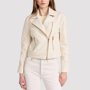 Women's Sandra Bullock-Inspired Faux Leather <b>Jacket</b> Custom Logo Embroidery Breathable Wool-Embroidered Denim Spandex <b>Sheep</b> <b>Skin</b> - Product Image 2