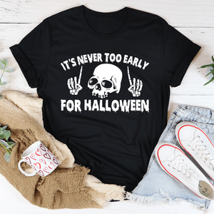 Camiseta de Halloween para mujer, tela de jersey transpirable, decoración con letras 'It's Never Too Early', con luces LED intermitentes, talla única, diseño de corazón - Product Image 1