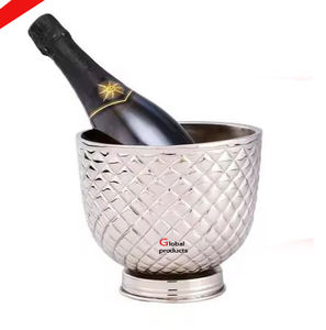Seau à glace de refroidisseur de vin d'acier inoxydable en métal de finition argentée d'aspect moderne pour le restaurant et le bar d'hôtel - Product Image 2