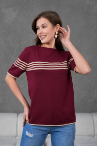 Blusa de punto a rayas de manga corta con cuello redondo para mujer, Camiseta cómoda y elegante, transpirable a rayas, servicio OEM de alta calidad - Product Image 6