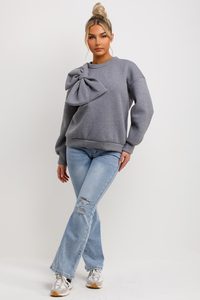 Sudadera con lazo de mujer con escote redondo gris personalizado de calidad superior con manga larga sudadera de mujer y sudaderas con capucha de entrenamiento para mujer - Product Image 3